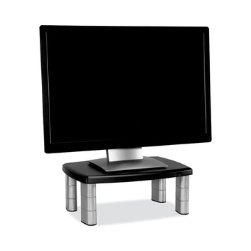 Adjustable Height Monitor Stand, 15" x 12" x 2.63" to 5.78", Black/Silver, Supports up to 80 lbs