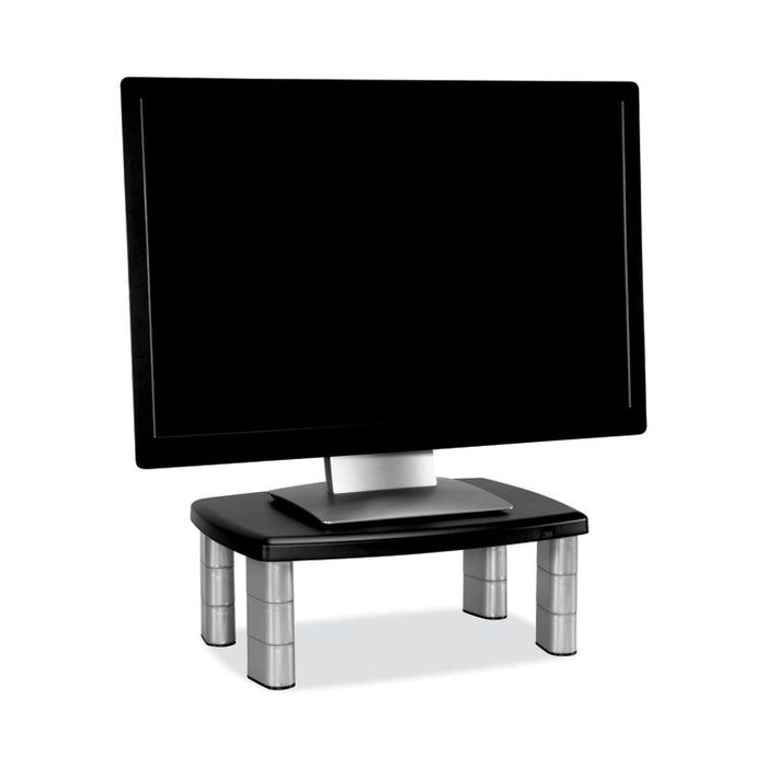 Adjustable Height Monitor Stand, 15" x 12" x 2.63" to 5.78", Black/Silver, Supports up to 80 lbs