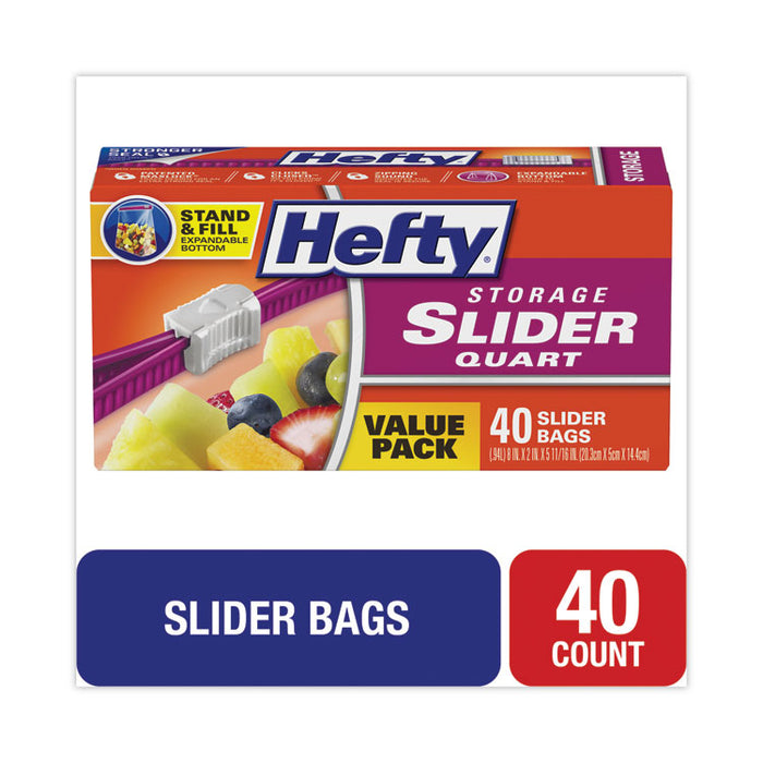 Slider Stand and Fill Food Storage Bags, Quart, 8" x 7", Clear, 40/Box