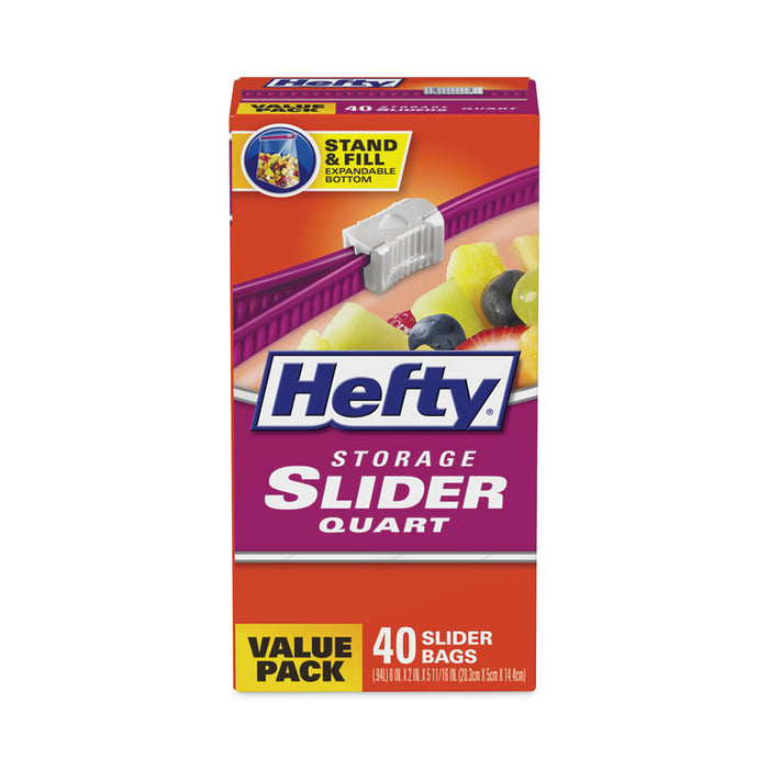 Slider Stand and Fill Food Storage Bags, Quart, 8" x 7", Clear, 40/Box