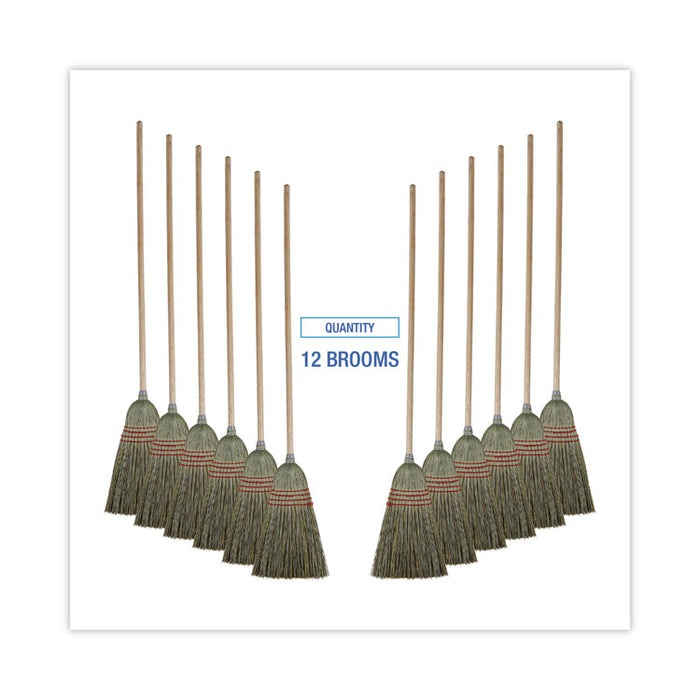 Mixed Fiber Maid Broom, Mixed Fiber Bristles, 55" Overall Length, Natural, 12/Carton