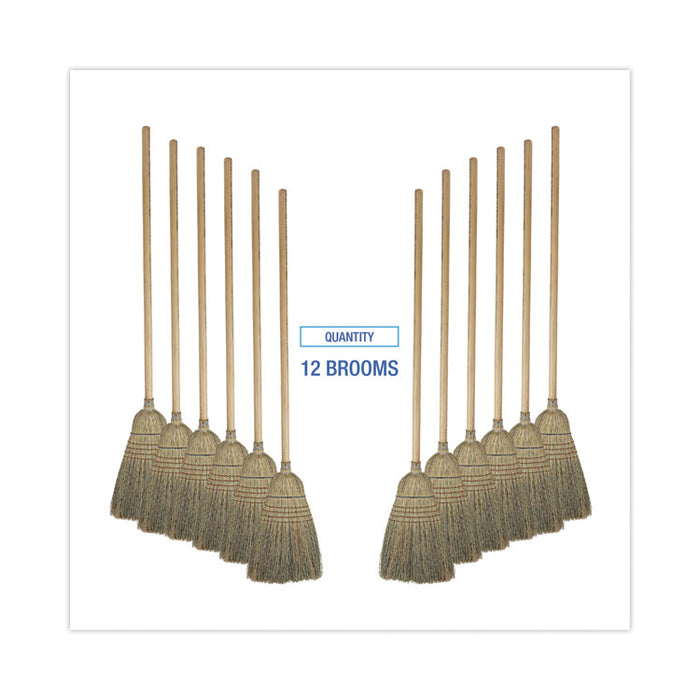Warehouse Broom, Corn Fiber Bristles, 56" Overall Length, Natural, 12/Carton