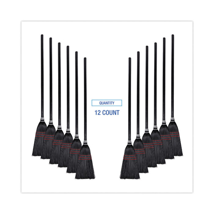 Flag Tipped Poly Lobby Brooms, Flag Tipped Poly Bristles, 38" Overall Length, Natural/Black, 12/Carton