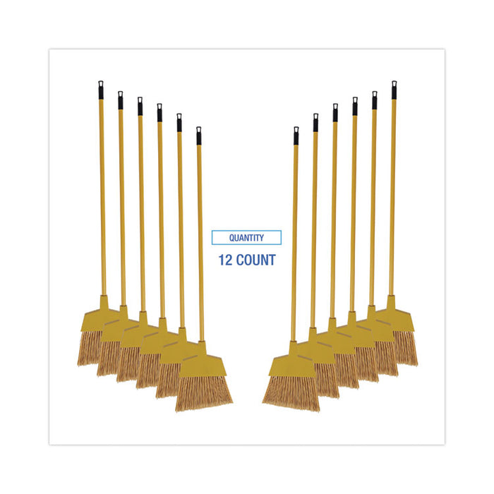 Corn Fiber Angled-Head Lobby Brooms, 55" Length, Yellow, 12/Carton