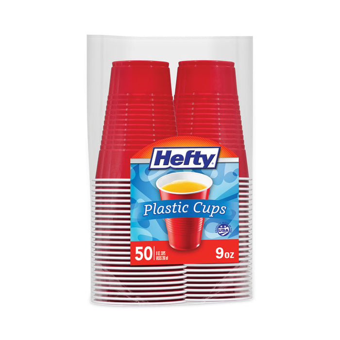 Easy Grip Disposable Plastic Party Cups, 9 oz, Red, 50/Pack, 12 Packs/Carton