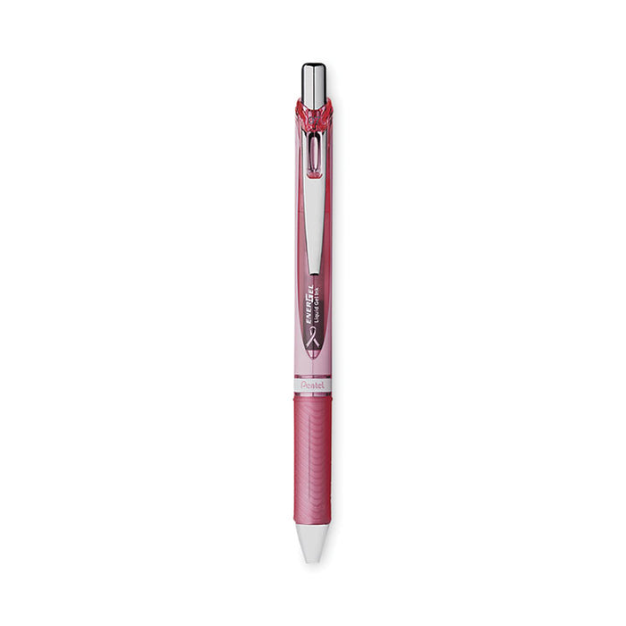 EnerGel RTX Breast Cancer Awareness Gel Pen, Retractable, Medium 0.7 mm, Black Ink, Pink/Silver Barrel, 3/Pack