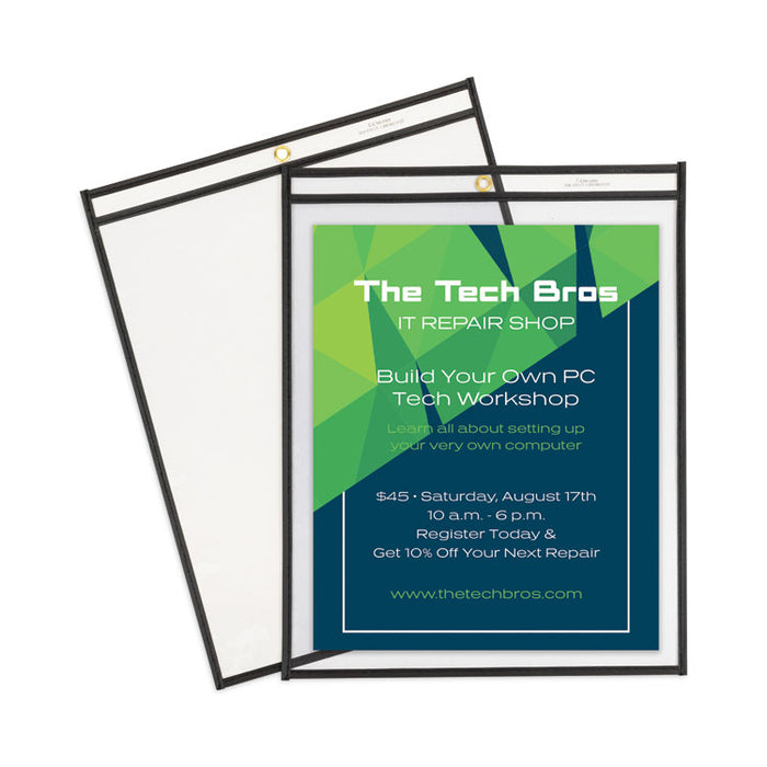 Stitched Shop Ticket Holders, Heavy-Duty, Top Load 12 x 15 Insert, Clear Front, Black Border, 25/Box