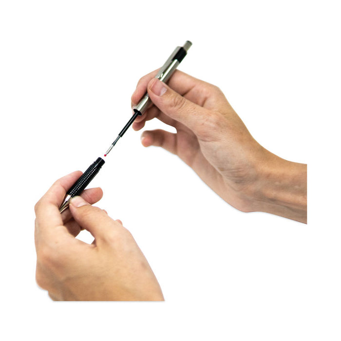 F-301 Ballpoint Pen, Retractable, Fine 0.7 mm, Black Ink, Stainless Steel/Black Barrel, 2/Pack