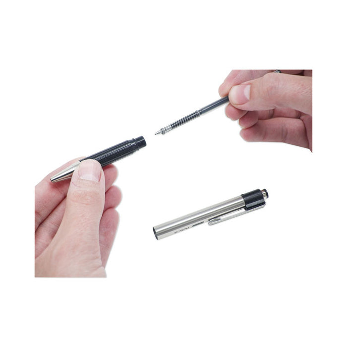 F-301 Ballpoint Pen, Retractable, Fine 0.7 mm, Black Ink, Stainless Steel/Black Barrel, 2/Pack
