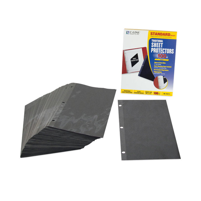 Traditional Sheet Protectors, Medium-Duty, Side: 3-Hole Punched, Side/Side/Top Load 8.5 x 11 Insert, Clear Front, 100/Box