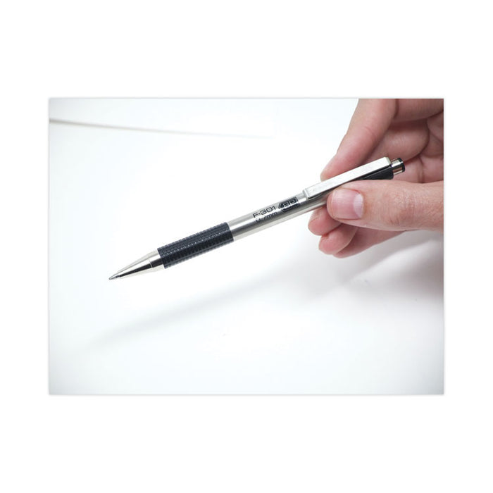 F-301 Ballpoint Pen, Retractable, Fine 0.7 mm, Black Ink, Stainless Steel/Black Barrel, 2/Pack