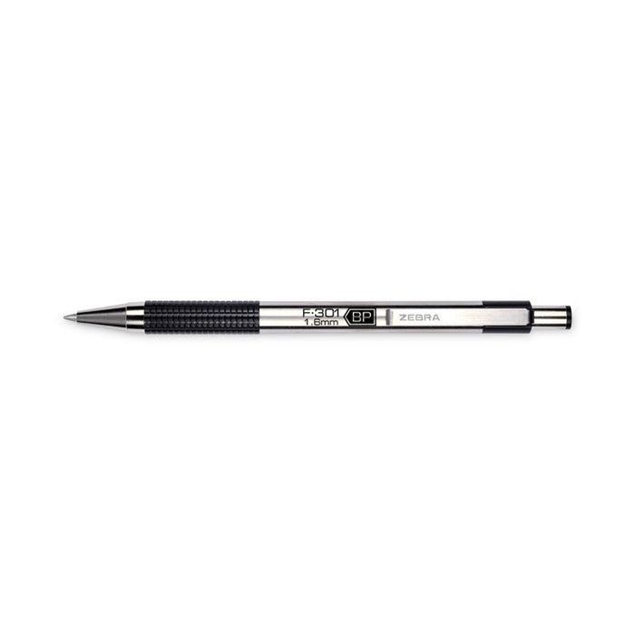 F-301 Ballpoint Pen, Retractable, Bold 1.6 mm, Black Ink, Stainless Steel/Black Barrel, 2/Pack