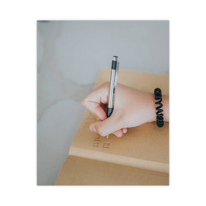 F-301 Ballpoint Pen, Retractable, Fine 0.7 mm, Black Ink, Stainless Steel/Black Barrel, 2/Pack