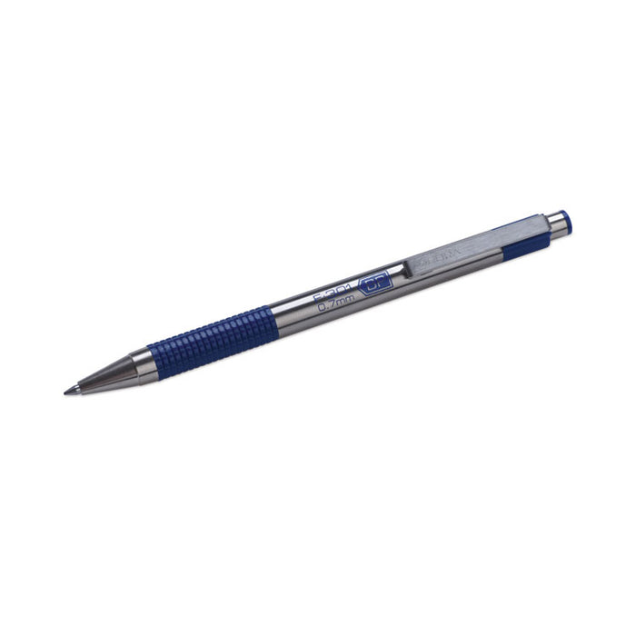 F-301 Ballpoint Pen, Retractable, Fine 0.7 mm, Blue Ink, Stainless Steel/Blue Barrel, 2/Pack
