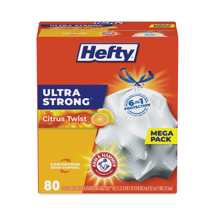 Ultra Strong Scented Tall Kitchen Bags, Drawstring, 13 gal, Citrus Twist, 23.75" x 24.88", White, 80 Bags/Box, 3 Boxes/Carton