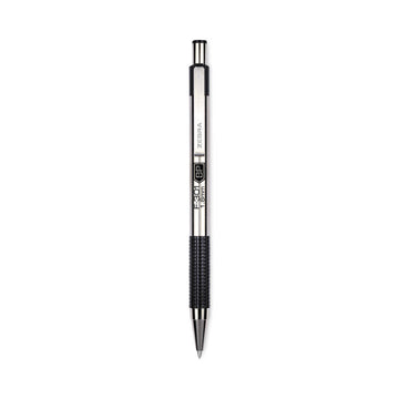 F-301 Ballpoint Pen, Retractable, Bold 1.6 mm, Black Ink, Stainless Steel/Black Barrel, 12/Pack