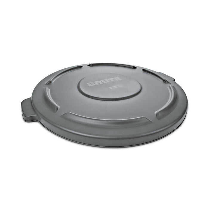 BRUTE Self-Draining Flat Top Lids for 10 gal Round BRUTE Container, 15.91" Diameter, Gray, 6/Carton