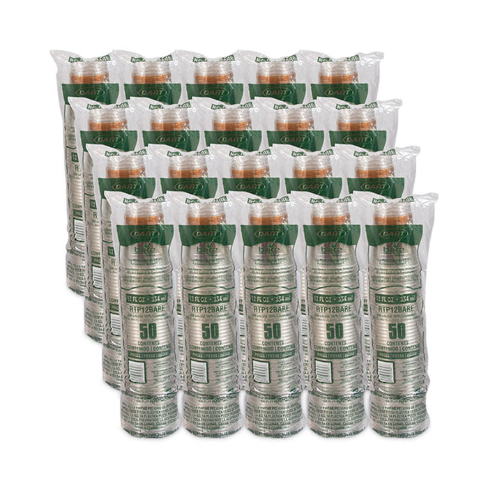 Bare Eco-Forward RPET Cold Cups, Squat, ProPlanet Seal, 12 oz to 14 oz, Plastic, Leaf Design, 50/Pack, 20 Packs/Carton