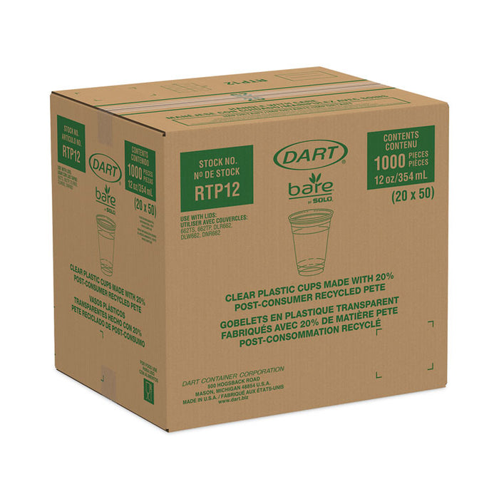 Bare Eco-Forward RPET Cold Cups, Squat, ProPlanet Seal, 12 oz to 14 oz, Plastic, Leaf Design, 50/Pack, 20 Packs/Carton