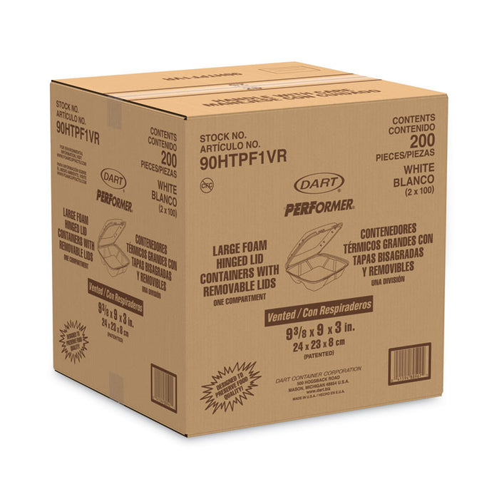 Foam Hinged Lid Container, Vented Lid, 9 x 9.4 x 3, White, 100/Pack, 2 Packs/Carton
