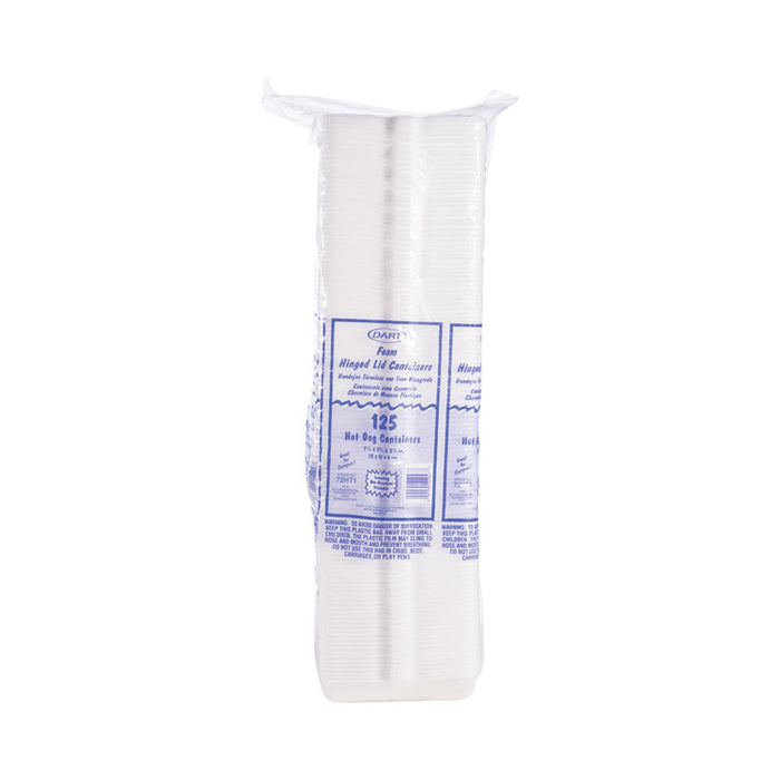 Foam Hinged Lid Container, Hot Dog Container, 3.8 x 7.1 x 2.3, White, 125/Bag, 4 Bags/Carton