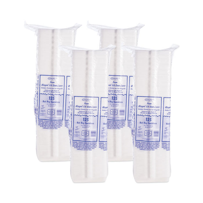 Foam Hinged Lid Container, Hot Dog Container, 3.8 x 7.1 x 2.3, White, 125/Bag, 4 Bags/Carton