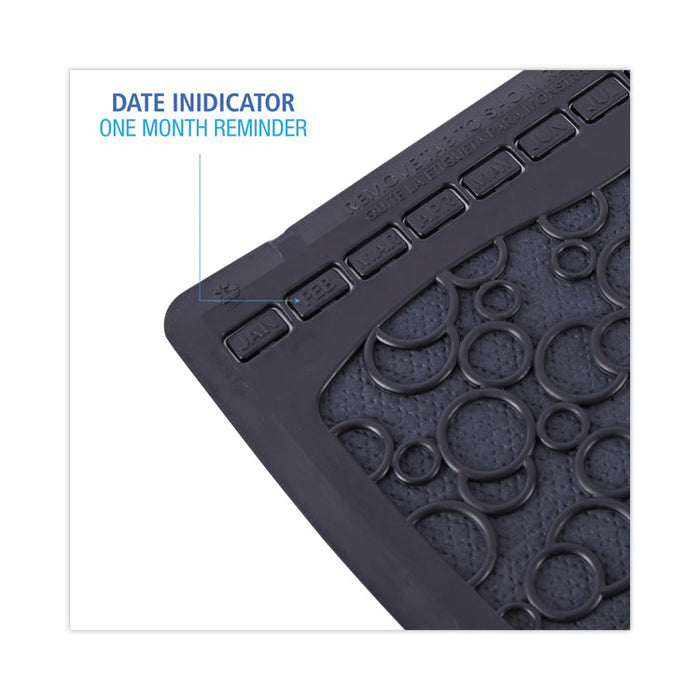 Disposable Urinal Floor Mat 2.0, Shield-Shaped, Black/Gray Slip-Resistant Surface, 17.5" x 20", 6/Carton