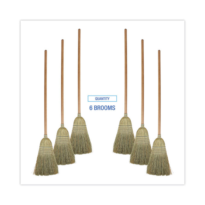 100% Corn Brooms, 60" Overall Length, Natural, 6/Carton