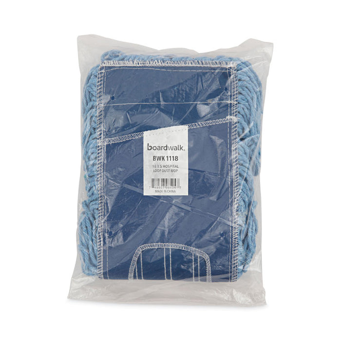 Dust Mop Head, Looped-End, Cotton/Synthetic Fibers, 18 x 5, Blue