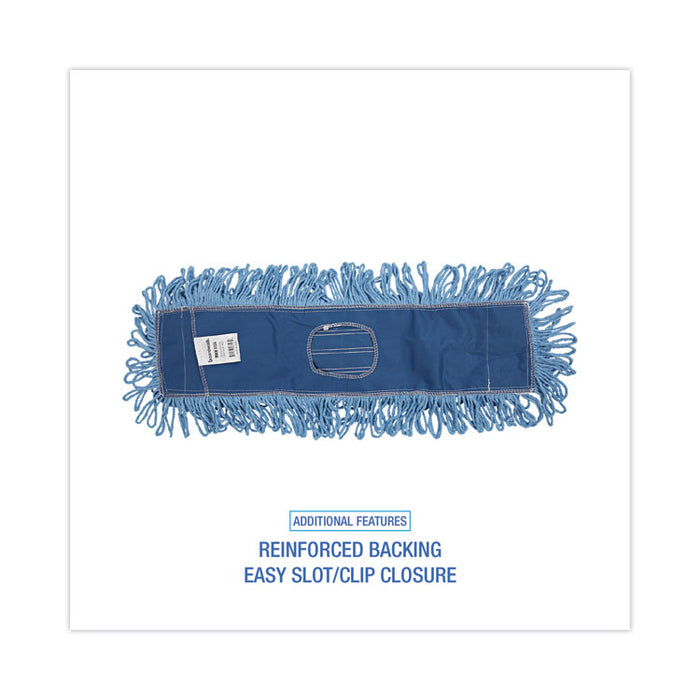 Dust Mop Head, Looped-End, Cotton/Synthetic Fibers, 24 x 5, Blue