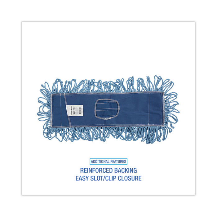 Dust Mop Head, Looped-End, Cotton/Synthetic Fibers, 18 x 5, Blue