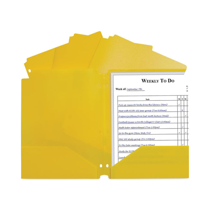 Two-Pocket Heavyweight Poly Portfolio Folder with Three-Hole Punch, Accommodates 11 x 8.5 Sheets, Yellow, 25/Box