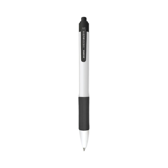 Sarasa Dry X20+ Gel Pen with Antimicrobial Product Protection, Retractable, Fine 0.7 mm, Black Ink, White/Black Barrel, Dozen