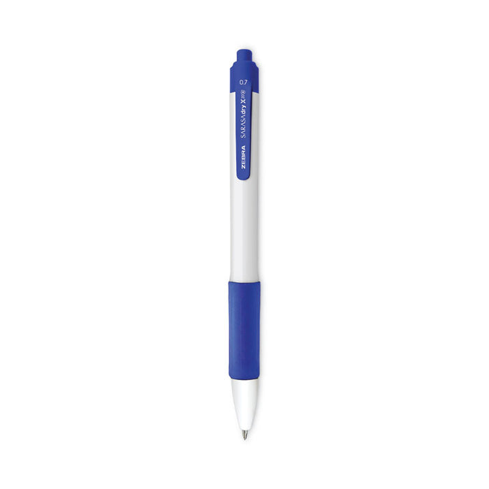 Sarasa Dry X20+ Gel Pen with Antimicrobial Product Protection, Retractable, Fine 0.7 mm, Blue Ink, White/Blue Barrel, Dozen