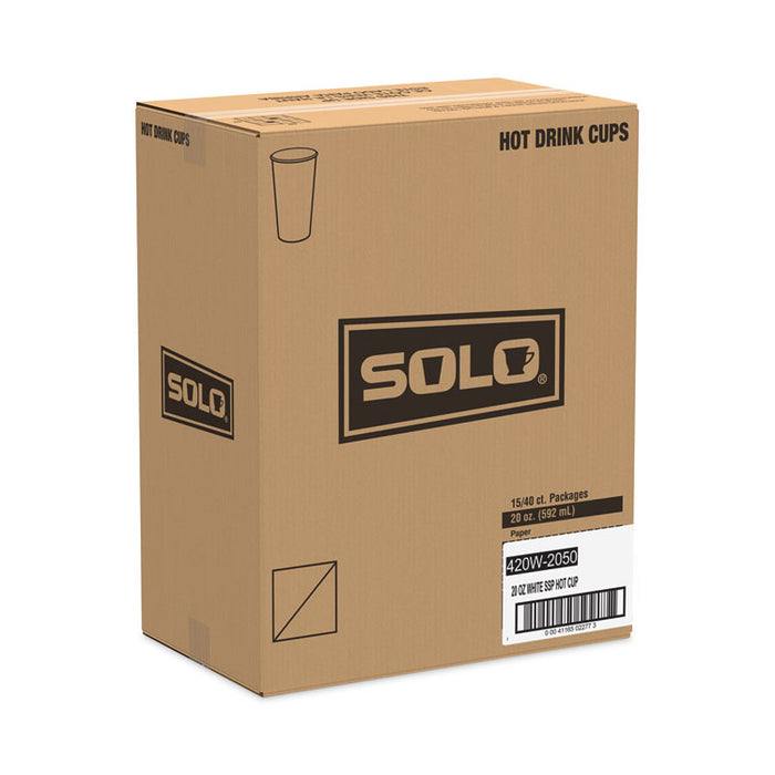 Single-Sided Poly Paper Hot Cups, 20 oz, White, 600/Carton