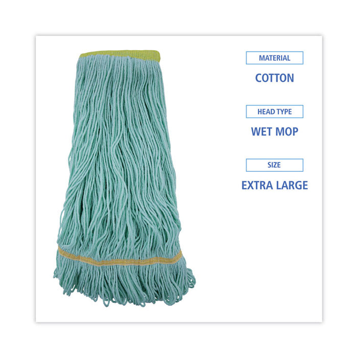 EcoMop Looped-End Mop Head, Recycled Fibers, Extra Large Size, Green, 12/Carton