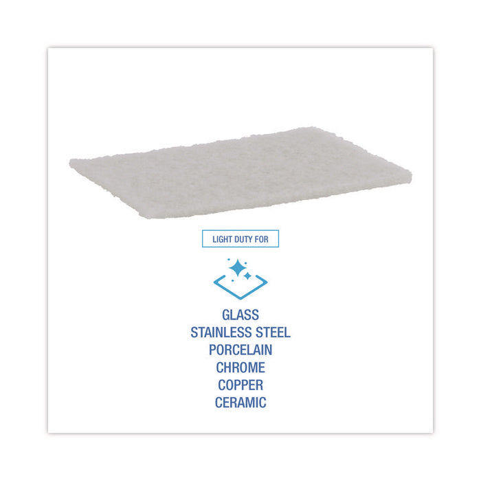 Light-Duty Scouring Pad, 6 x 9, White, 20/Carton