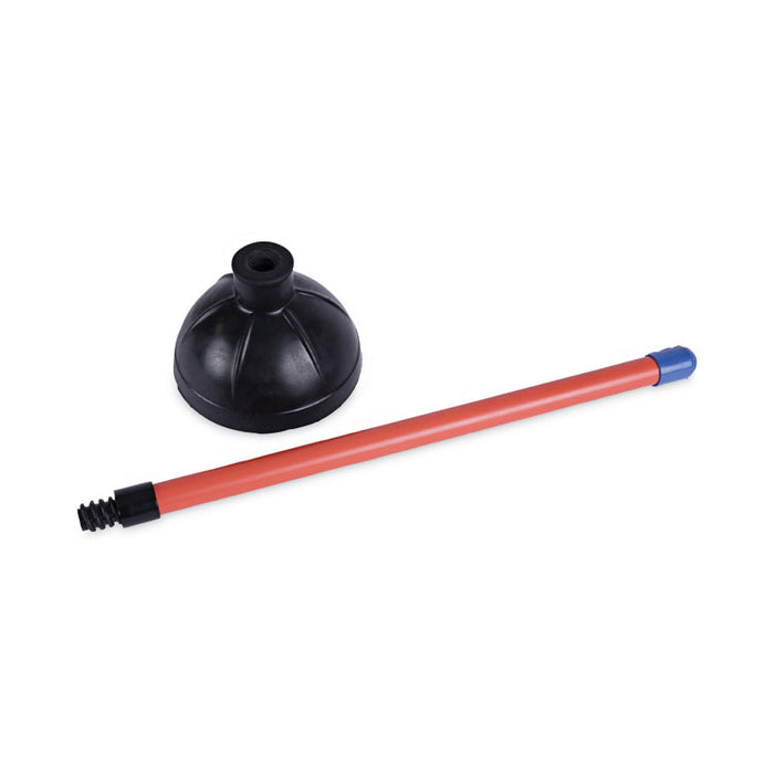 Toilet Plunger, 18" Plastic Handle, 5.63" dia, Red/Black, 6/Carton