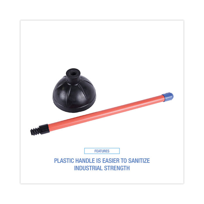 Toilet Plunger, 18" Plastic Handle, 5.63" dia, Red/Black