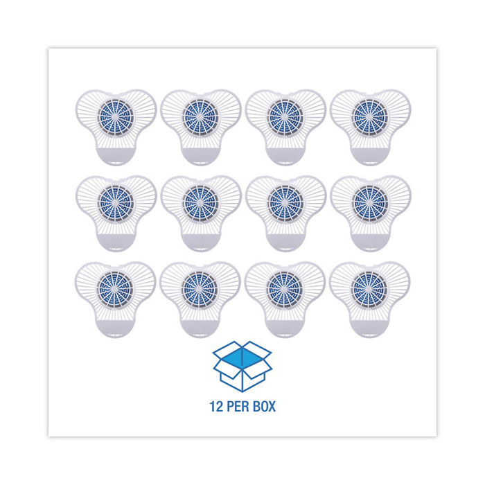 Urinal Screen with Non-Para Deodorizer Block, Green Apple Scent, Blue/White, 3.25 oz, 12/Box
