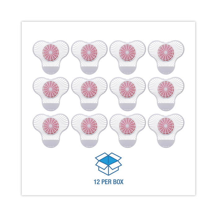 Urinal Screen with Para Deodorizer Block, Cherry Scent, Red/White, 3 oz, 12/Box