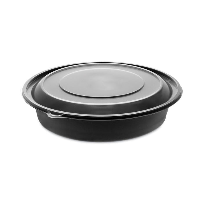 EarthChoice MealMaster Container with Lid, 48 oz, 9" Diameter x 2.12" h, Black/Clear, Plastic, 150/Carton