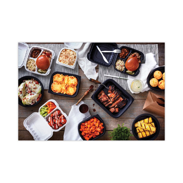 EarthChoice MealMaster Container with Lid, 48 oz, 9" Diameter x 2.12" h, Black/Clear, Plastic, 150/Carton