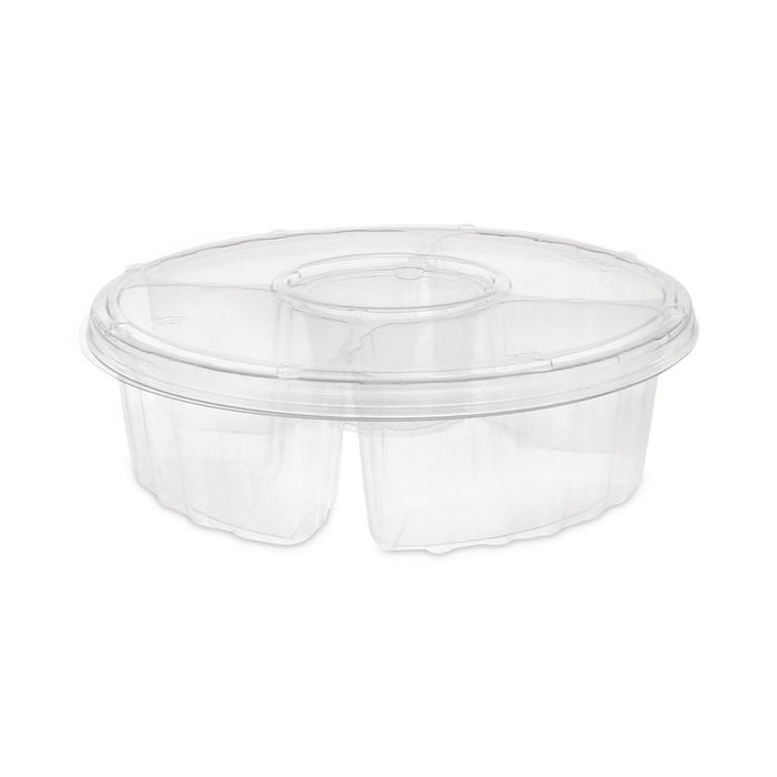Dip Cup Platter, 4 Compartments, 64 oz, 10" Diameter, Clear, Plastic, 100/Carton