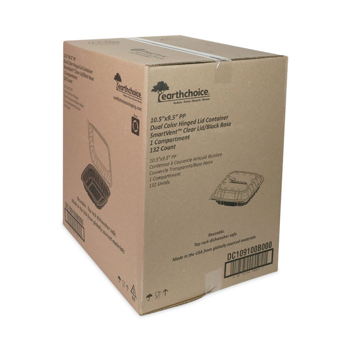 EarthChoice Vented Dual Color Microwavable Hinged Lid Container, 66 oz, 10.5 x 9.5 x 3.1, Black/Clear, Plastic, 132/Carton
