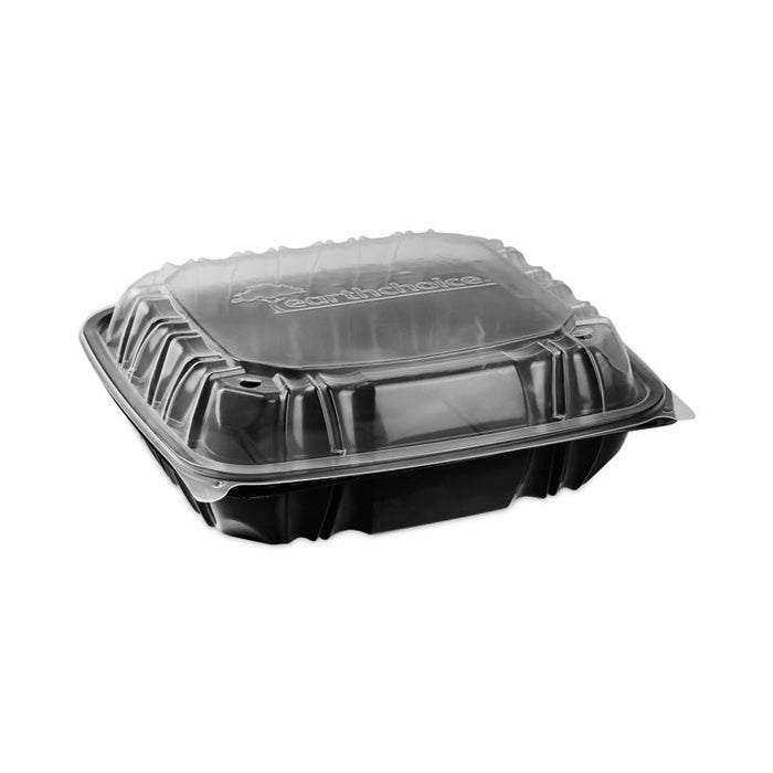EarthChoice Vented Dual Color Microwavable Hinged Lid Container, 3 Compartments, 54 oz, Black/Clear, Plastic, 132/Carton