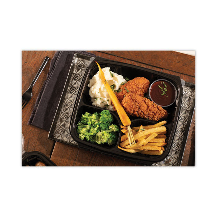 EarthChoice Vented Dual Color Microwavable Hinged Lid Container, 3 Compartments, 54 oz, Black/Clear, Plastic, 132/Carton