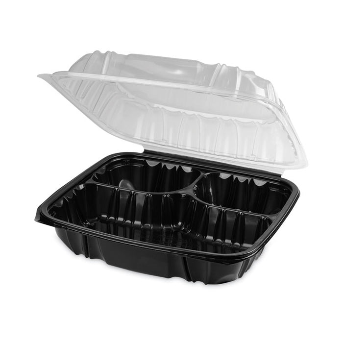 EarthChoice Vented Dual Color Microwavable Hinged Lid Container, 3 Compartments, 54 oz, Black/Clear, Plastic, 132/Carton
