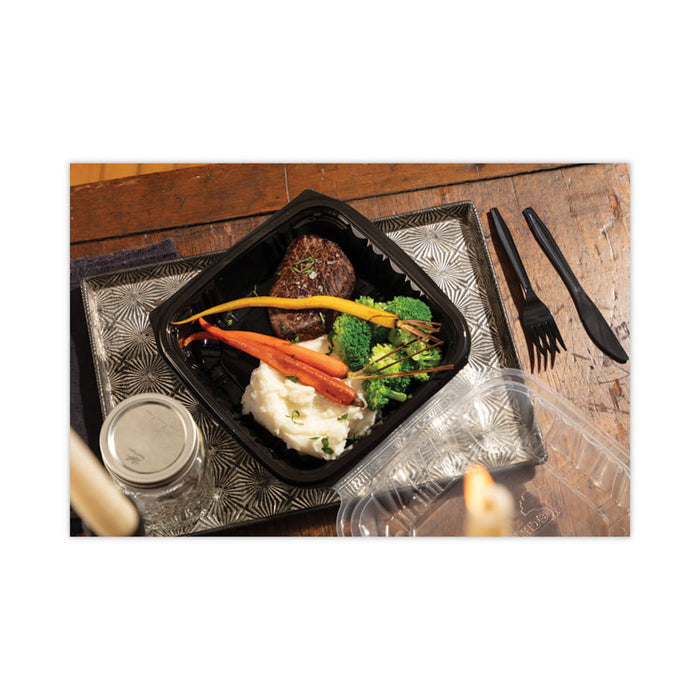 EarthChoice Vented Dual Color Microwavable Hinged Lid Container, 38 oz, 8.5 x 8.6 x 3.1, Black/Clear, Plastic, 150/Carton