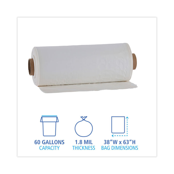 Industrial Can Liner Rolls, 60 gal, 1.8 mil, 21" x 17" x 63", Clear, 75/Carton